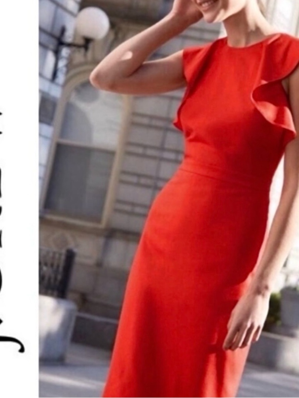 J.Crew Dress 10 Bright Red-Orange Wool Twill Flutter Sleeve Sheath Above-Knee